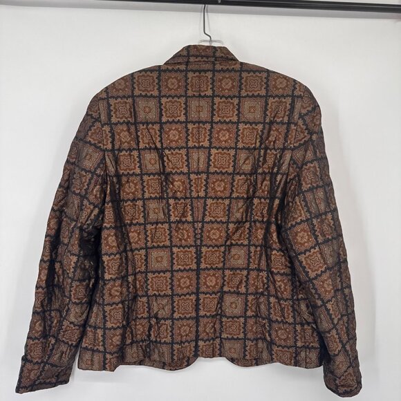 Vintage Antonette Franz Haushofer Womens Silk Blazer Jacket Brown Geometric Patt - Picture 10 of 11